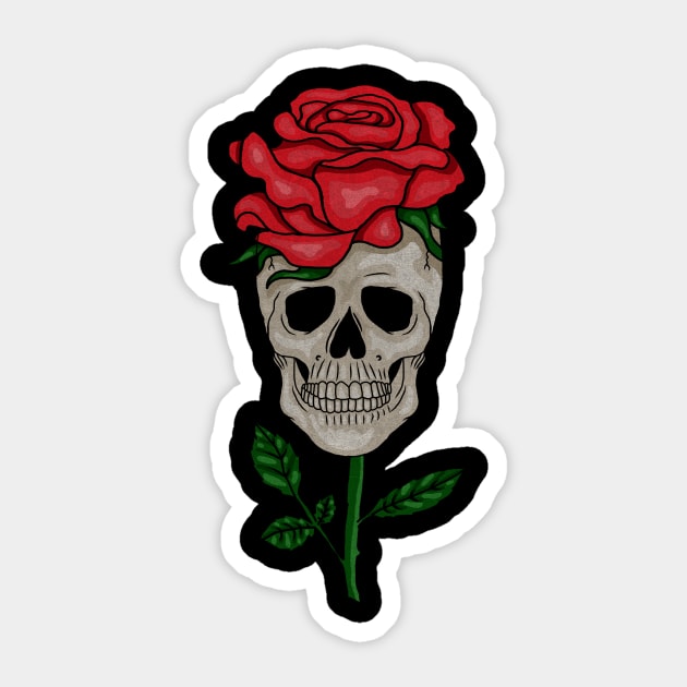 Skull with Rose, Floral Flower Sticker by dukito